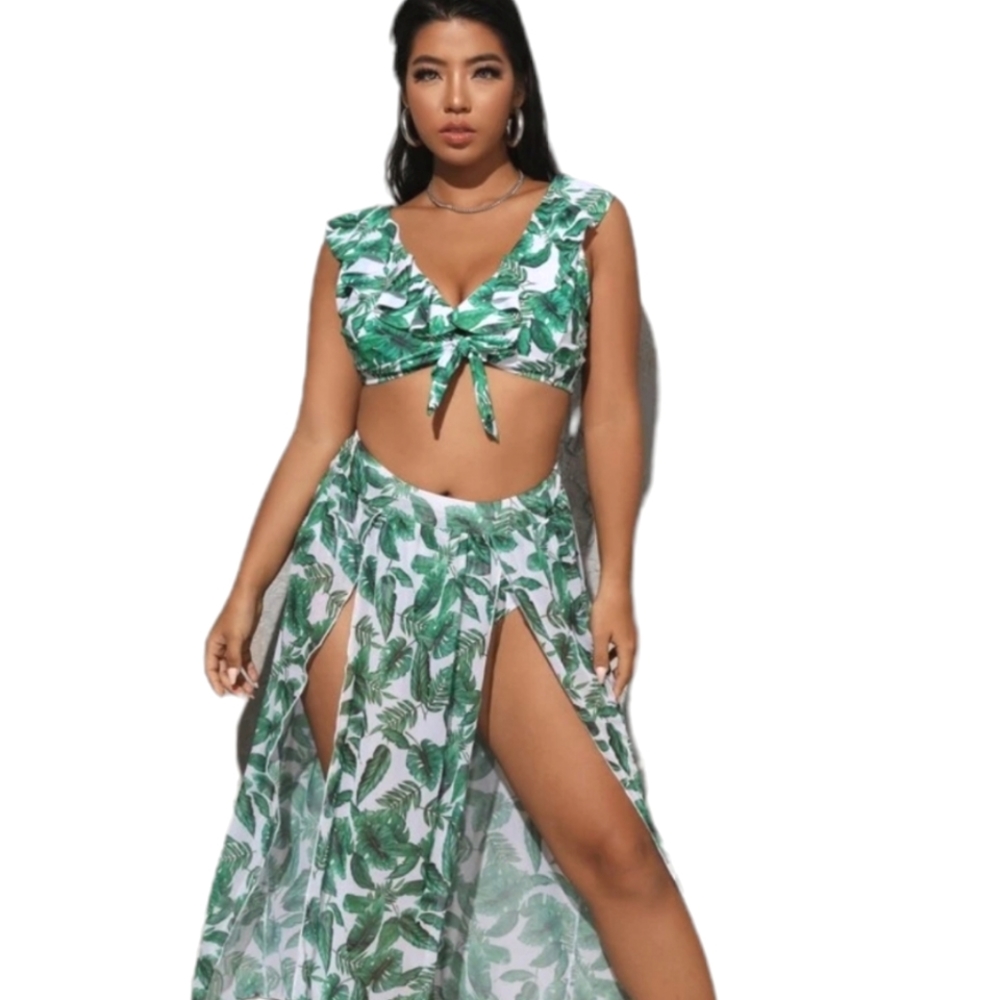 NWT Tropical Bikini Swimsuit & Beach Skirt 3 Piece Set